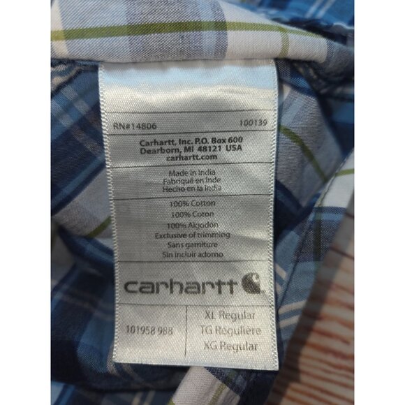 Carhartt Mens Relaxed Fit Short Sleeve Shirt XL - Blue Plaid - Picture 6 of 8